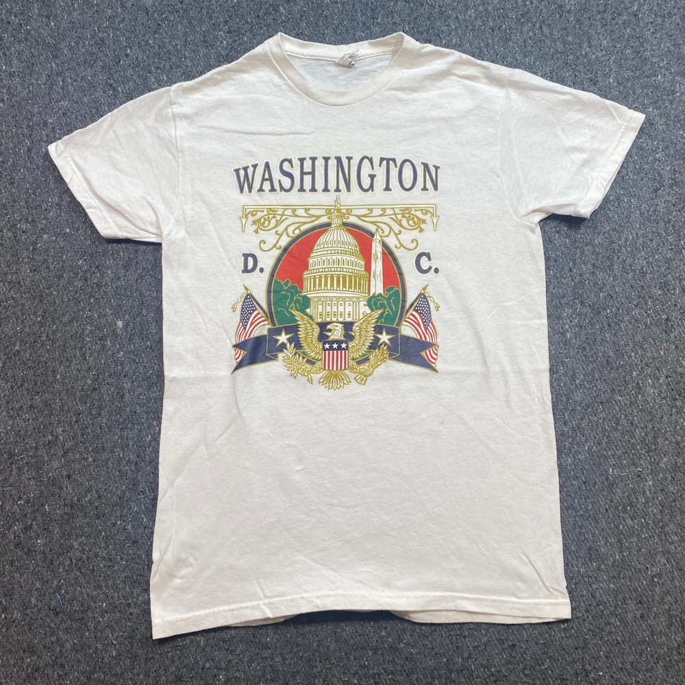 Delta Pro Weight Washington DC TShirt Sz S Mens White Retro Capitol Graphic‎ Tee